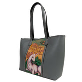 Deer Pattern Leather Carving Handmade Spacious Tote Bag - Blue